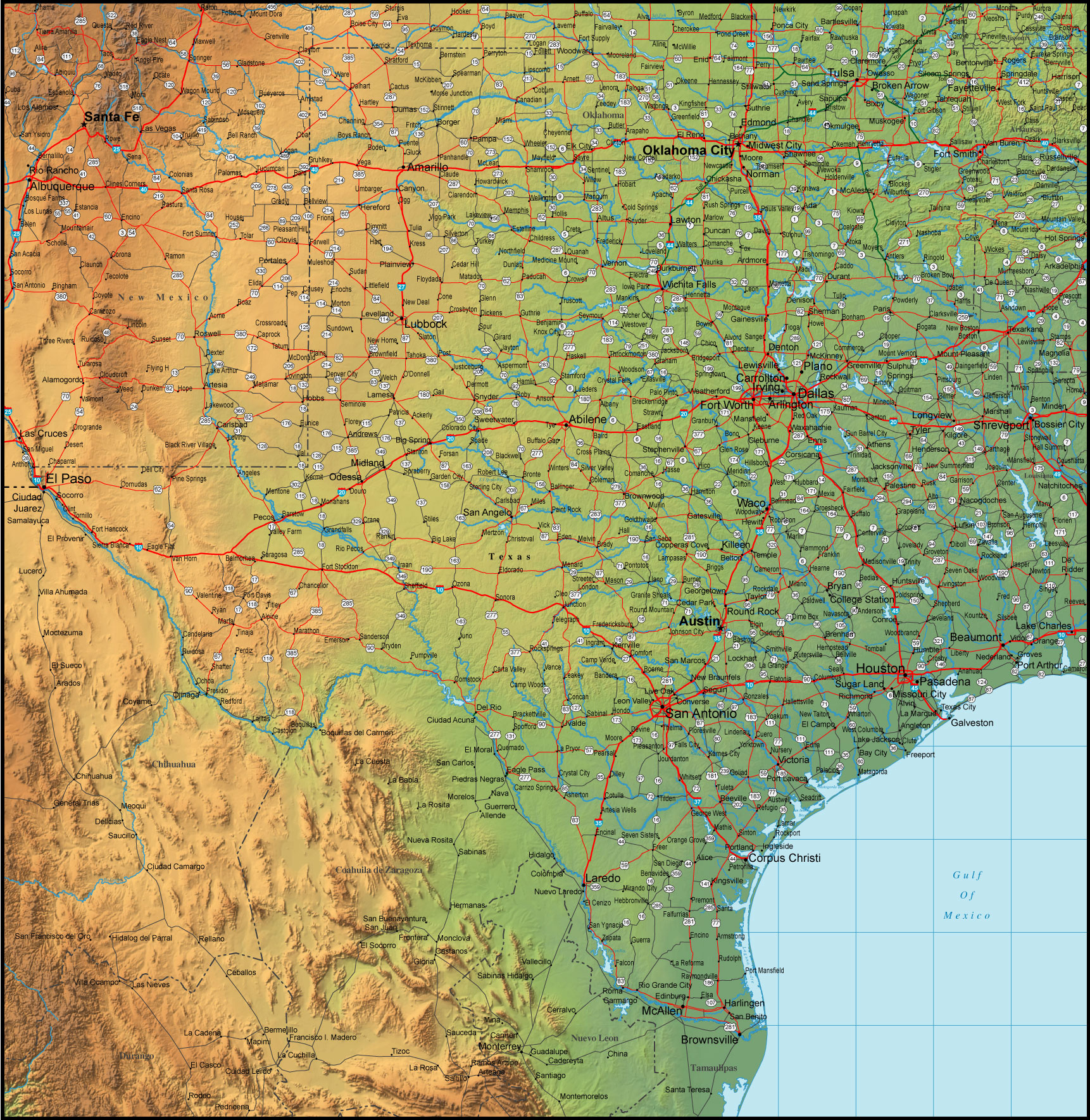 Map of Texas and the Surrounding Region